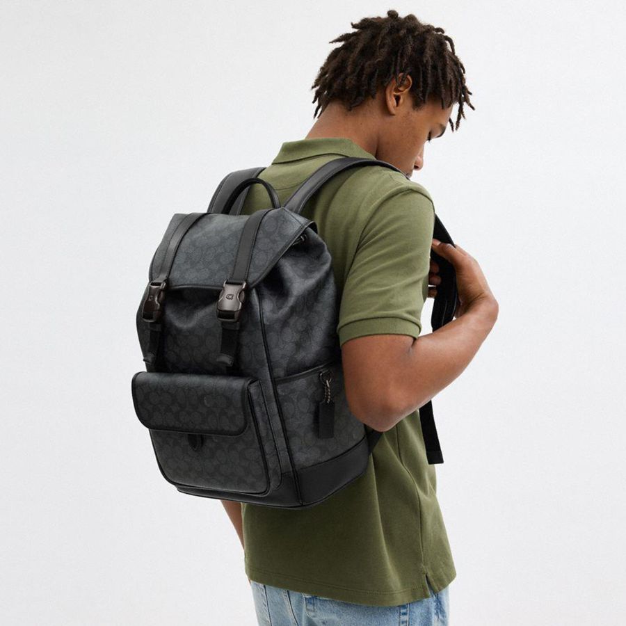 Grey Men COACH® League Flap In Signature Canvas Backpack | 50928PKES