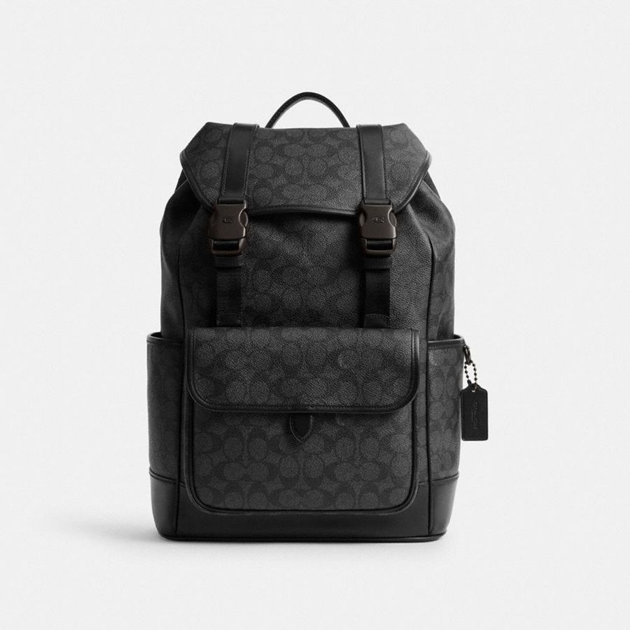 Grey Men COACH® League Flap In Signature Canvas Backpack | 50928PKES