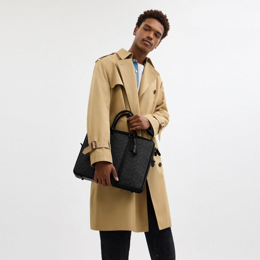 Grey Men COACH® Metropolitan Workbag In Signature Canvas Tote Bags | 15904KFTM