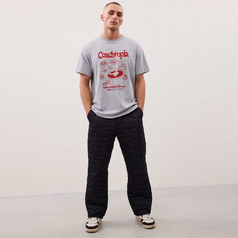 Grey Men COACH® Relaxed With Flower Pot Print T-Shirt | 08164PBKI