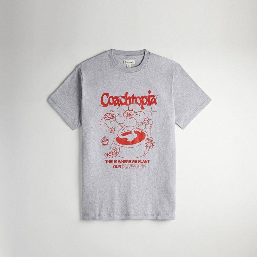 Grey Men COACH® Relaxed With Flower Pot Print T-Shirt | 08164PBKI