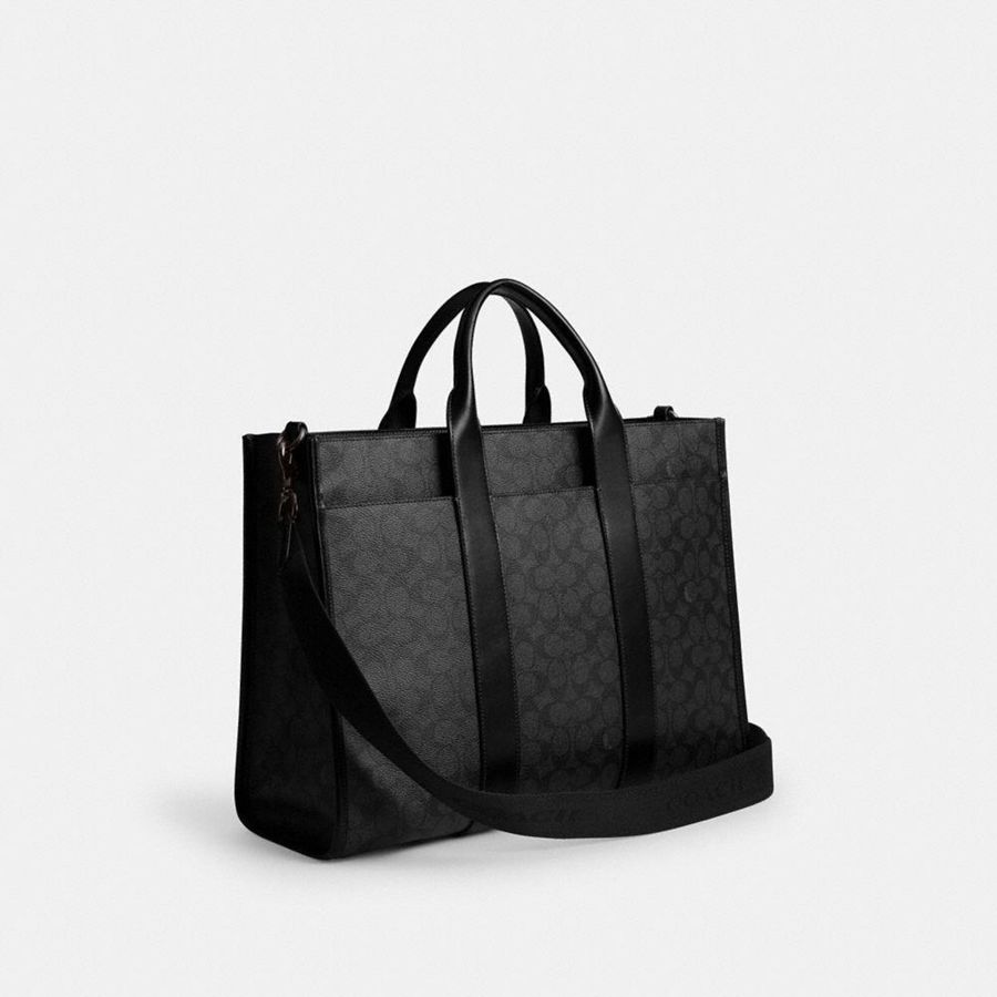 Grey Men COACH® Wesley In Signature Canvas Tote Bags | 89603EDTA
