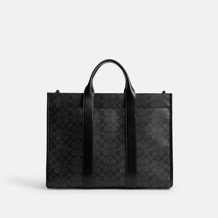 Grey Men COACH® Wesley In Signature Canvas Tote Bags | 89603EDTA
