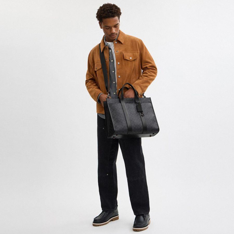 Grey Men COACH® Wesley In Signature Canvas Tote Bags | 89603EDTA