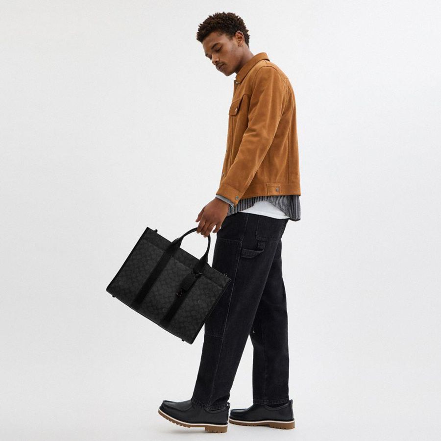 Grey Men COACH® Wesley In Signature Canvas Tote Bags | 89603EDTA