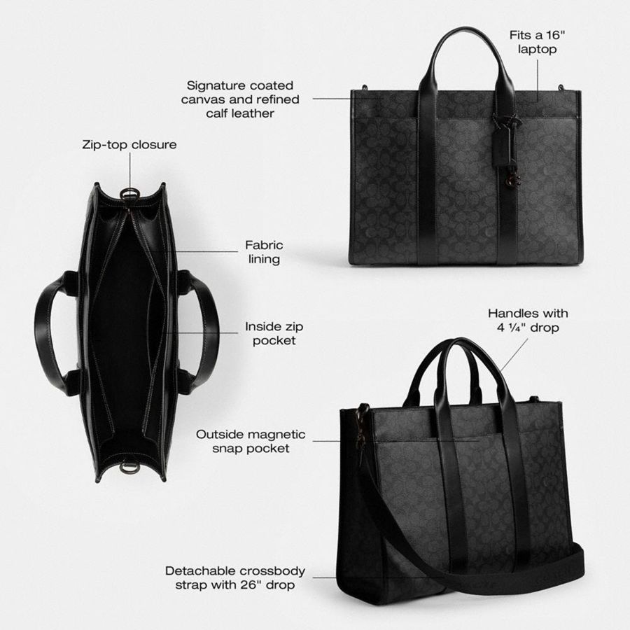 Grey Men COACH® Wesley In Signature Canvas Tote Bags | 89603EDTA