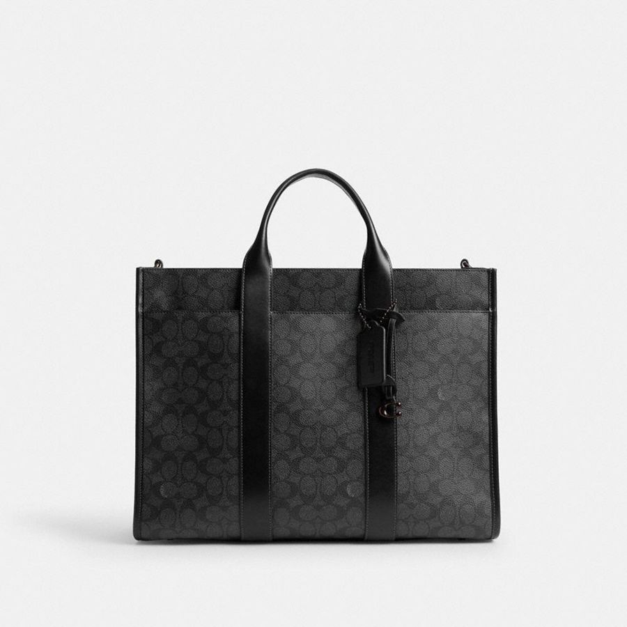 Grey Men COACH® Wesley In Signature Canvas Tote Bags | 89603EDTA
