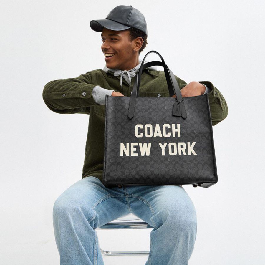 Grey Women COACH® Relay In Signature Canvas With Coach Graphic Tote Bags | 48709JQRO
