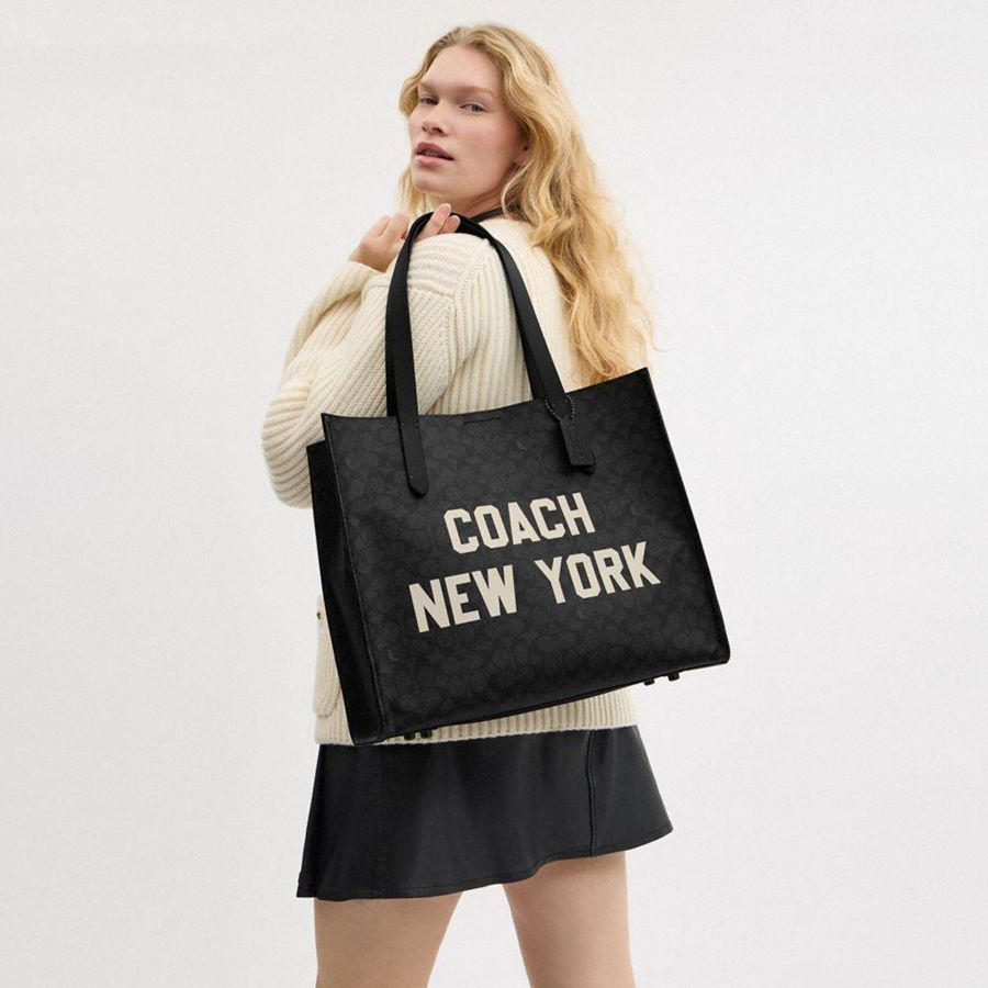 Grey Women COACH® Relay In Signature Canvas With Coach Graphic Tote Bags | 48709JQRO