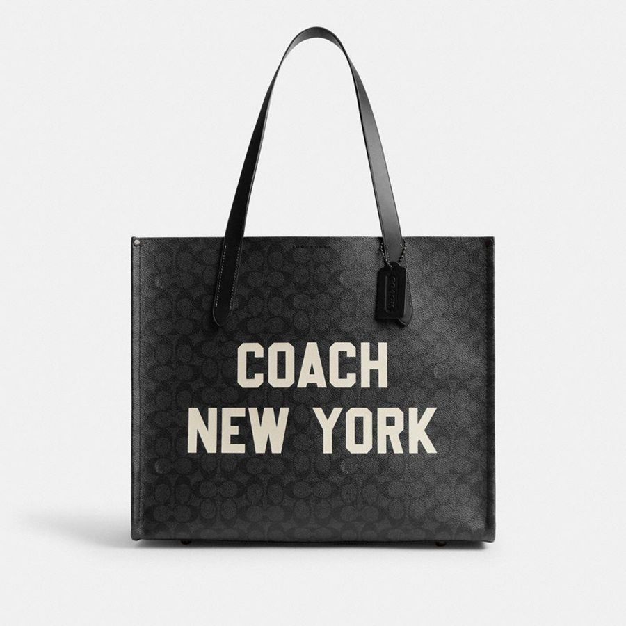 Grey Women COACH® Relay In Signature Canvas With Coach Graphic Tote Bags | 48709JQRO