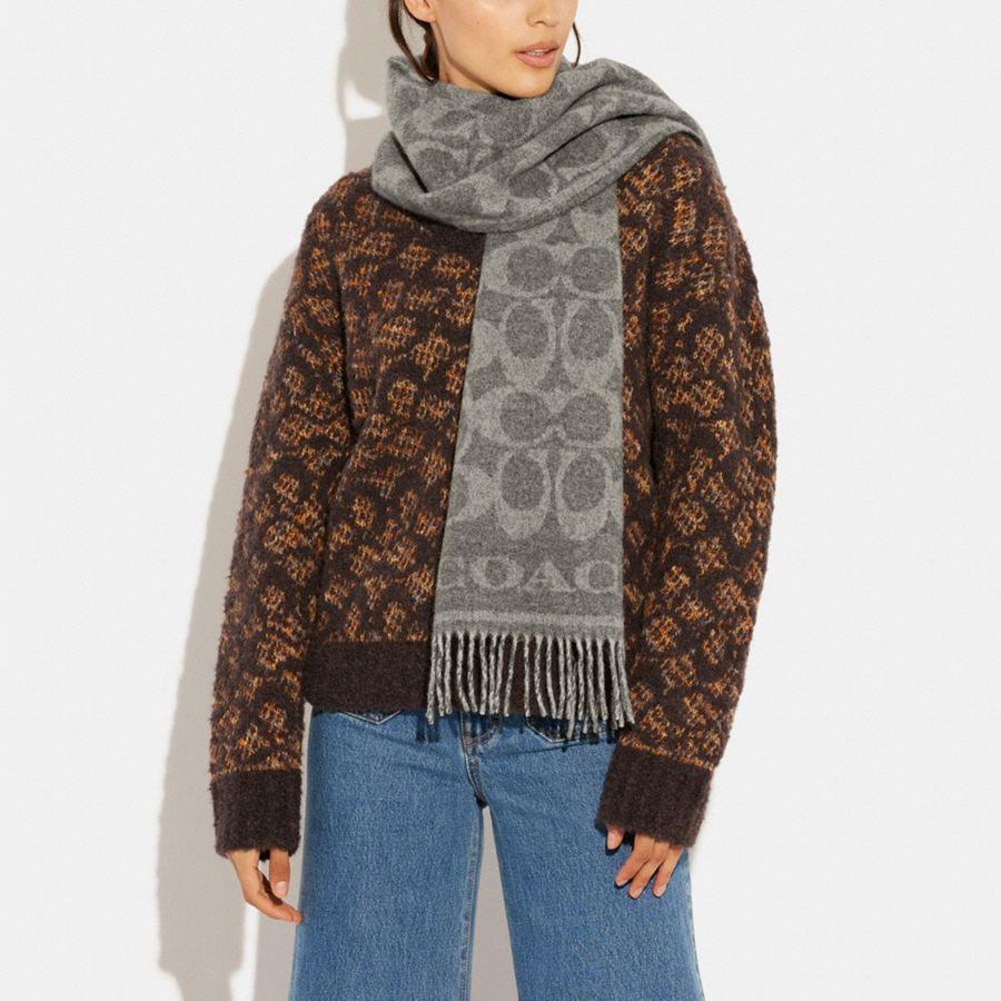 Grey Women COACH® Reversible Signature Cashmere Muffler Scarf | 53208PASU