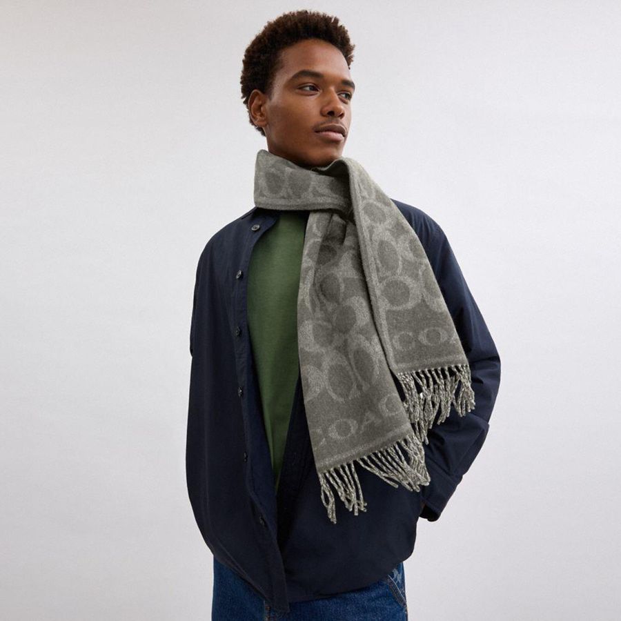 Grey Women COACH® Reversible Signature Cashmere Muffler Scarf | 53208PASU