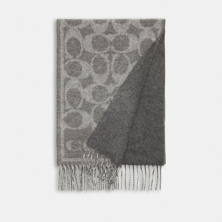 Grey Women COACH® Reversible Signature Cashmere Muffler Scarf | 53208PASU