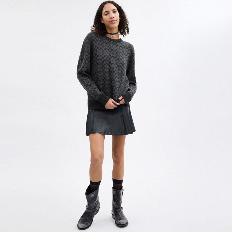 Grey Women COACH® Signature Crewneck Sweater | 58367ETOA
