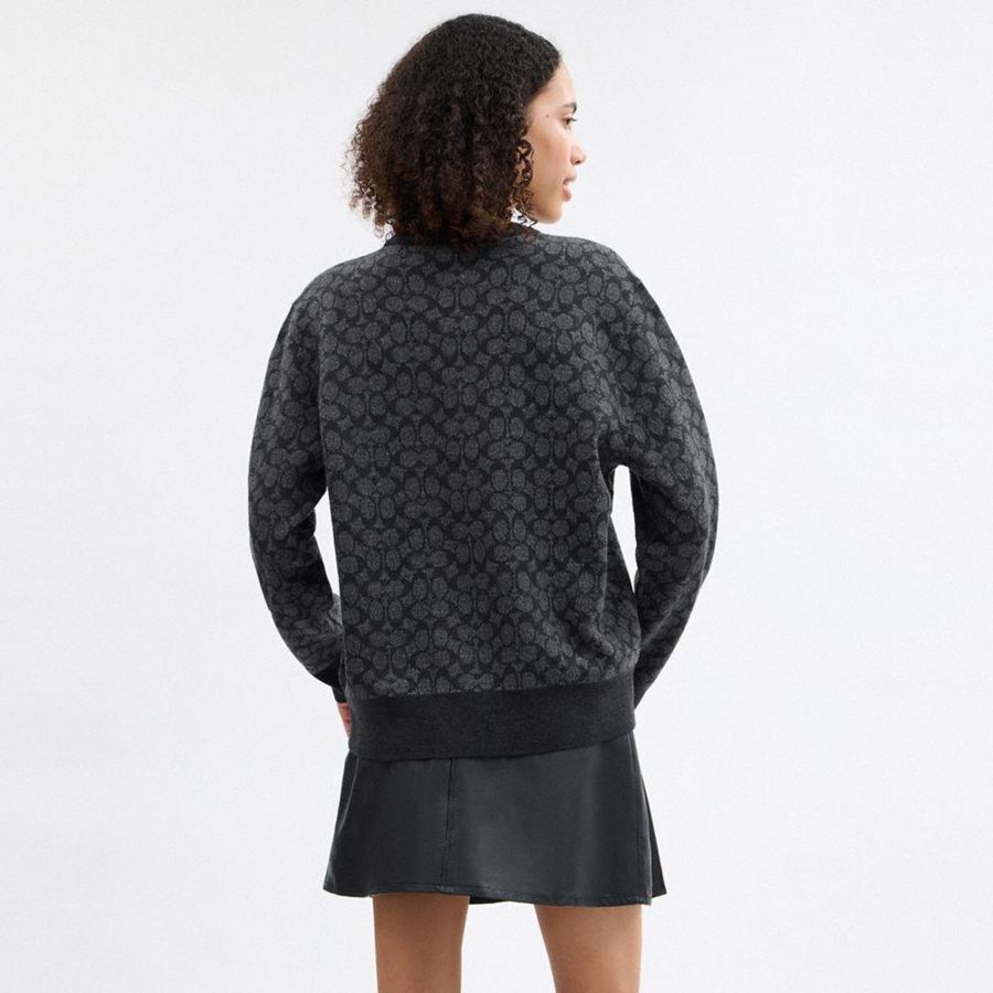 Grey Women COACH® Signature Crewneck Sweater | 58367ETOA