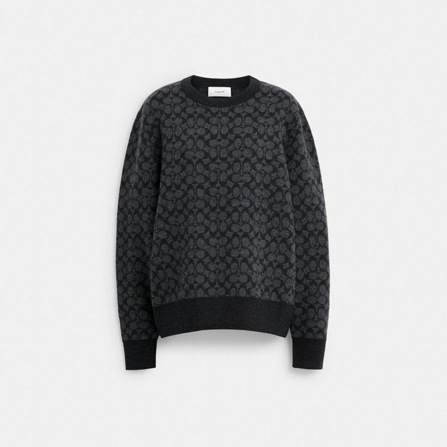 Grey Women COACH® Signature Crewneck Sweater | 58367ETOA