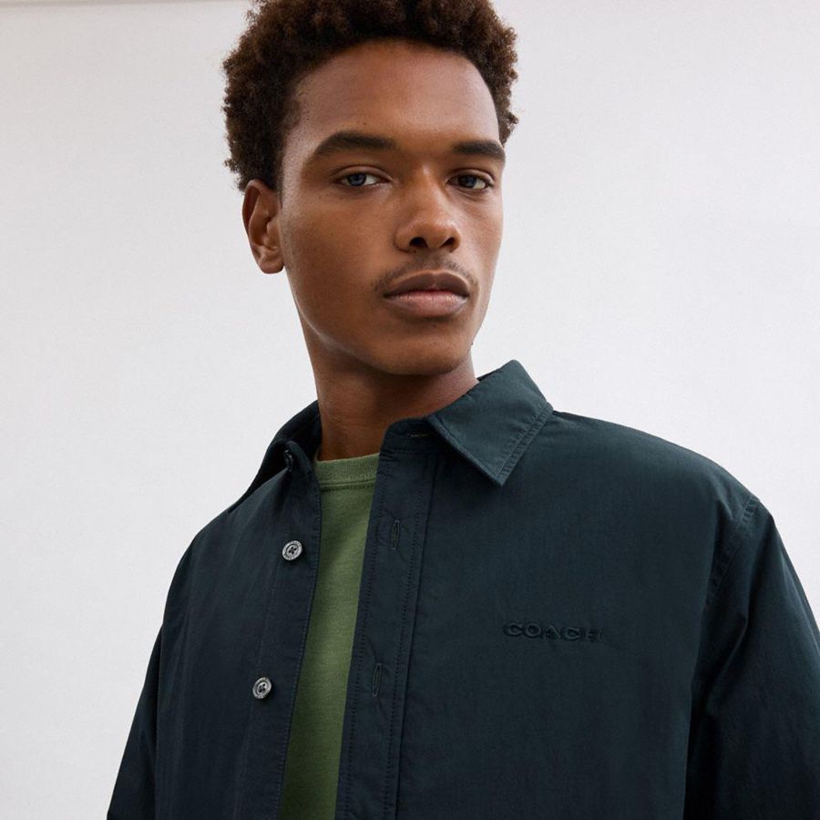 Navy Men COACH® Button Up Shirt Jacket | 02859RESL