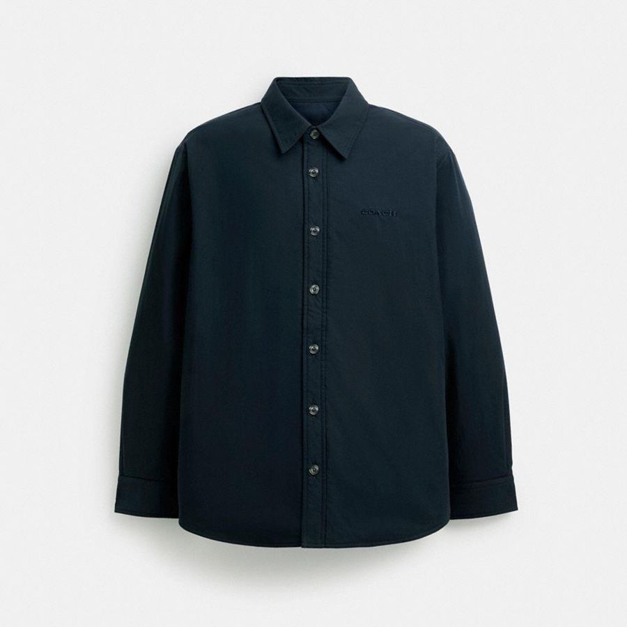 Navy Men COACH® Button Up Shirt Jacket | 02859RESL