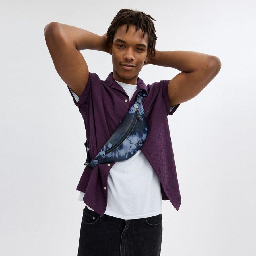 Navy Men COACH® Charter 7 With Tie Dye Print Belt Bags | 07824OVAH