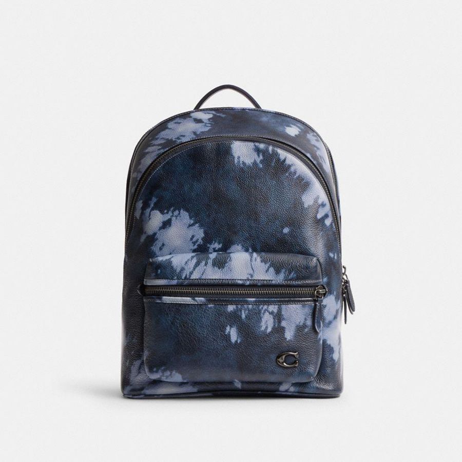Navy Men COACH® Charter With Tie Dye Print Backpack | 87124ARPW