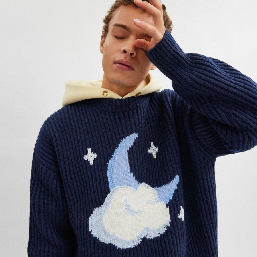 Navy Men COACH® Chunky Graphic In Recycled Wool Sweater | 62013ZLIP