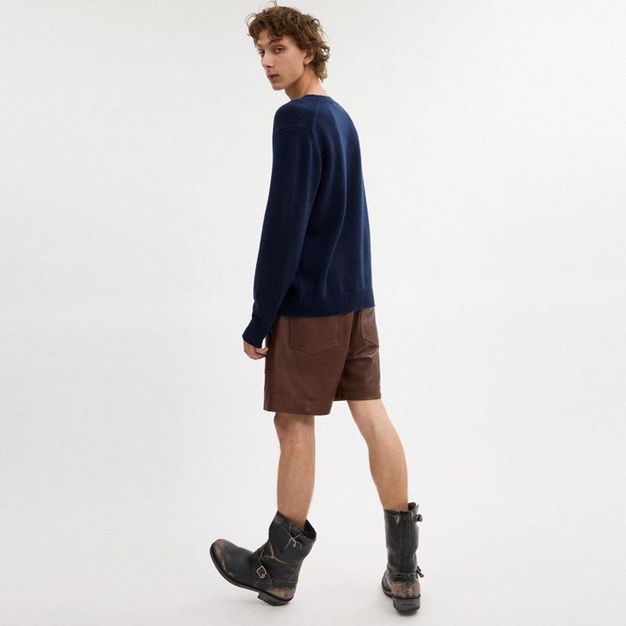 Navy Men COACH® Graphic Intarsia Crewneck Sweater | 12068NQWI