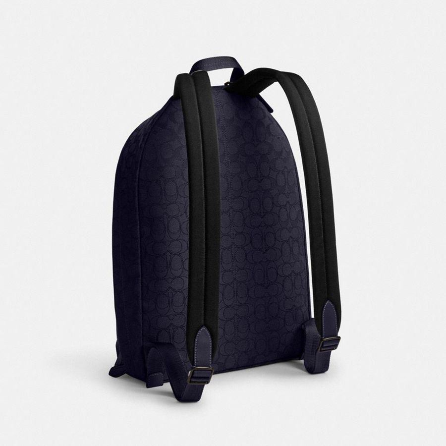 Navy Men COACH® Hall In Signature Jacquard Backpack | 41365CQZL