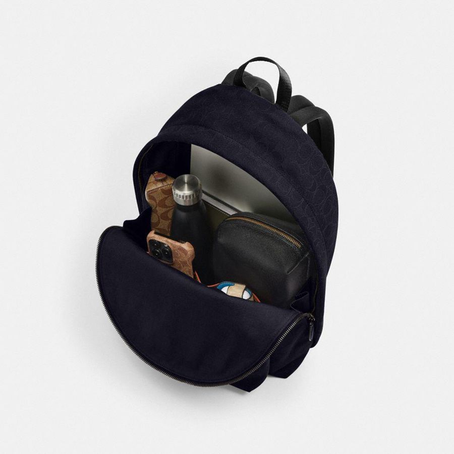 Navy Men COACH® Hall In Signature Jacquard Backpack | 41365CQZL