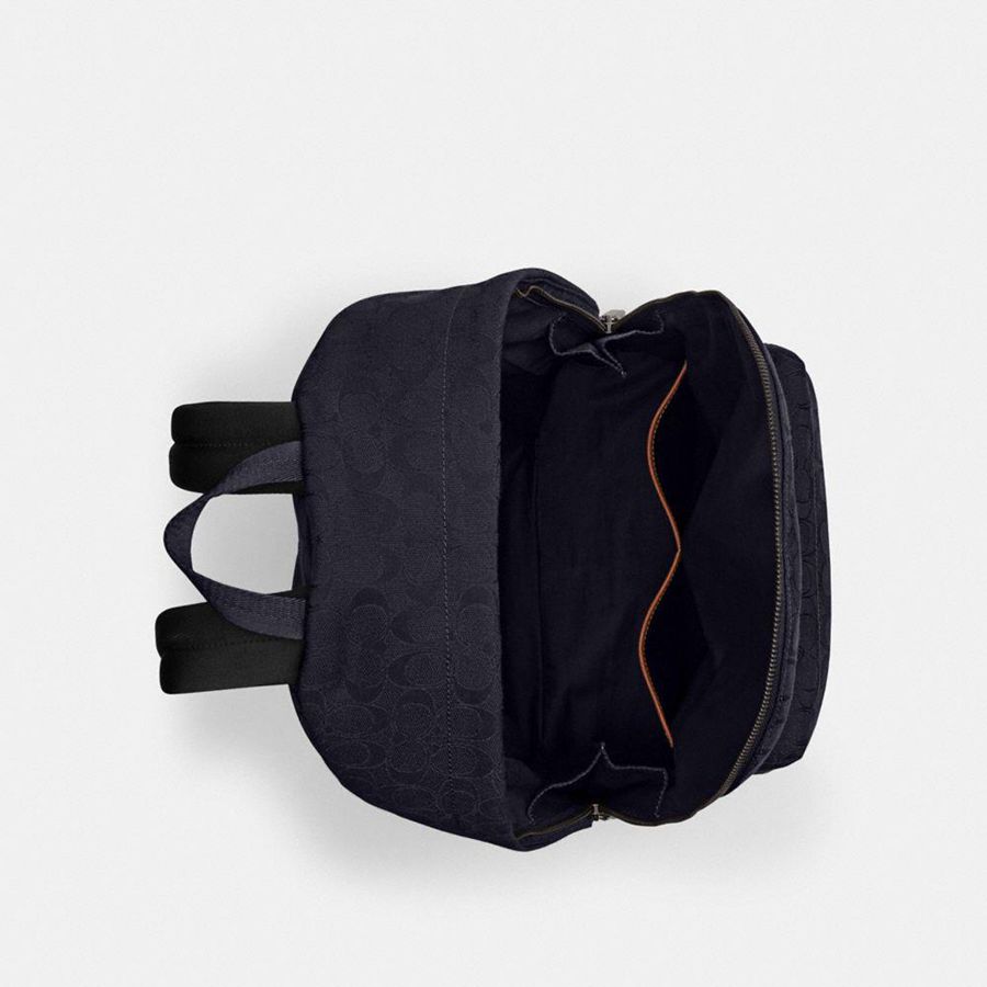 Navy Men COACH® Hall In Signature Jacquard Backpack | 41365CQZL