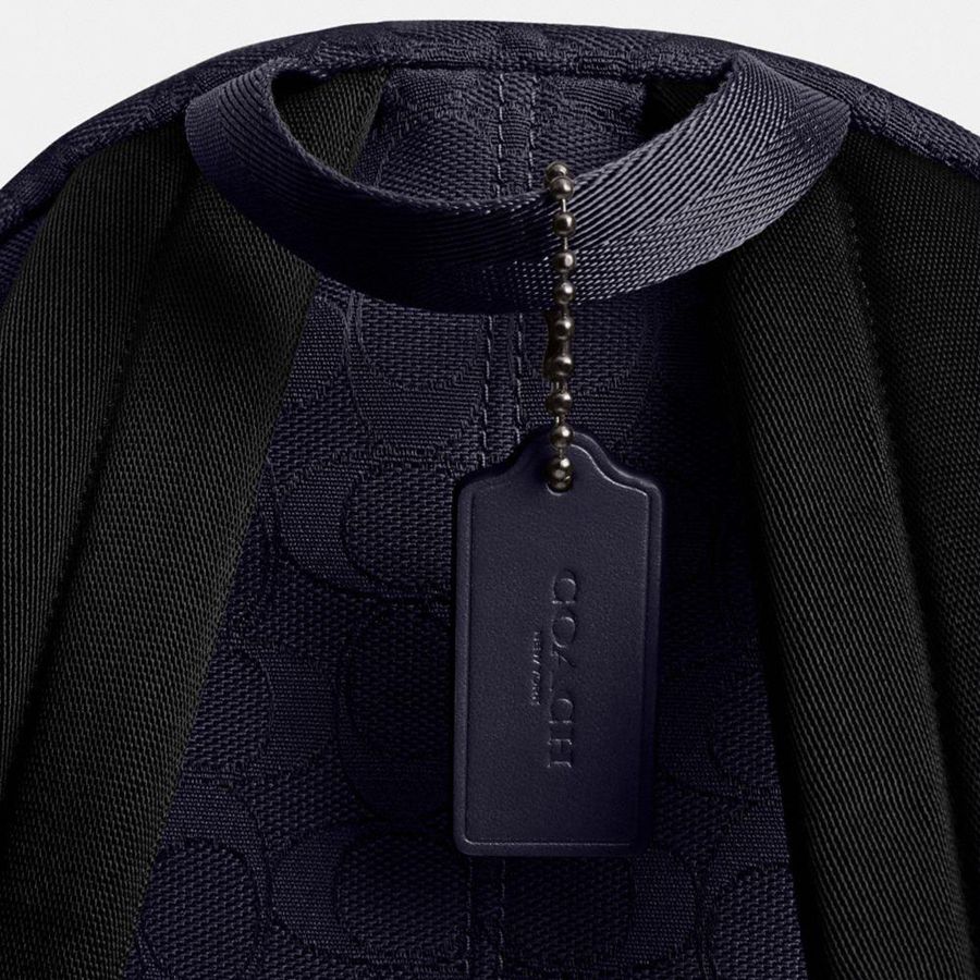 Navy Men COACH® Hall In Signature Jacquard Backpack | 41365CQZL