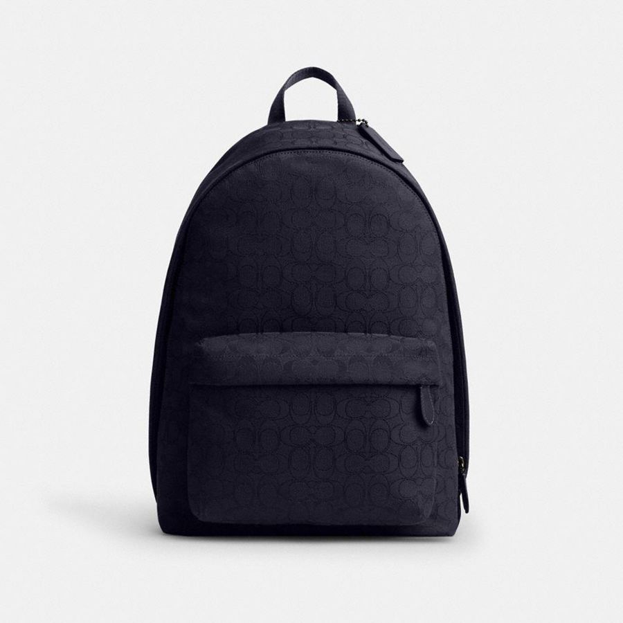Navy Men COACH® Hall In Signature Jacquard Backpack | 41365CQZL