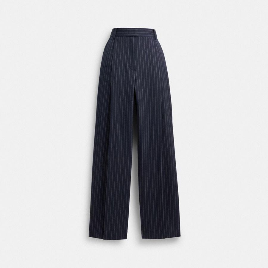 Navy Women COACH® Wide Leg Trousers Pants | 40578FAPU