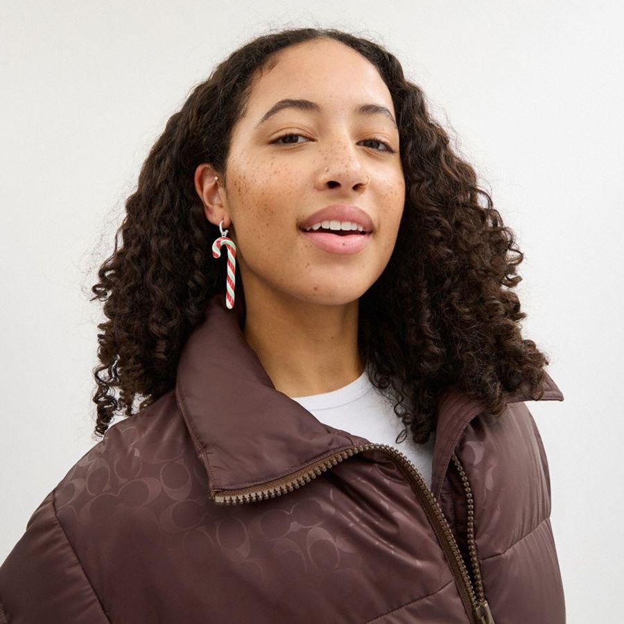 Pink Women COACH® Candy Cane Earring Jewelry | 96124OQBE