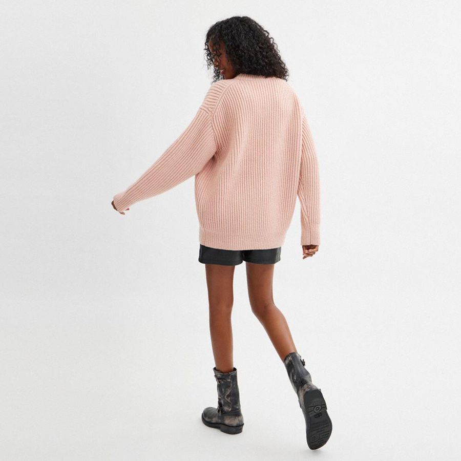 Pink Women COACH® Crewneck Bow In Recycled Wool Sweater | 78903PMYH
