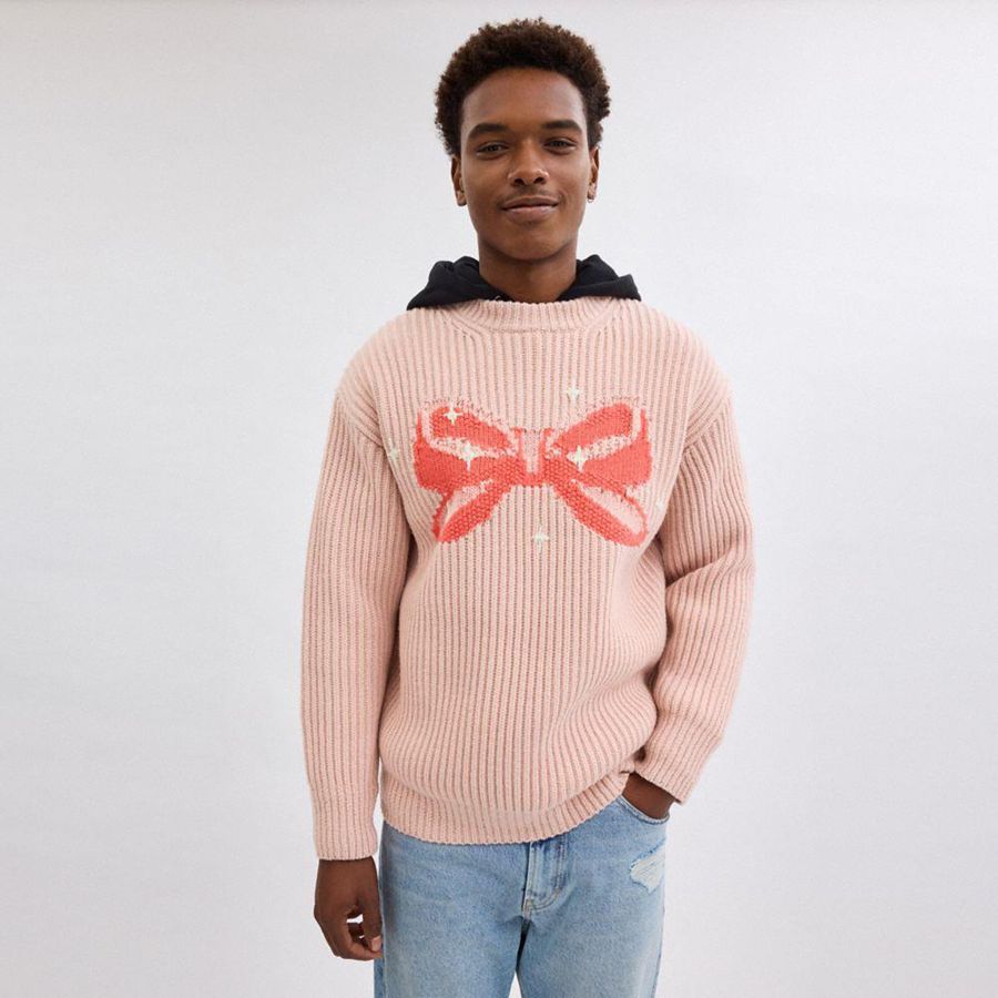Pink Women COACH® Crewneck Bow In Recycled Wool Sweater | 78903PMYH