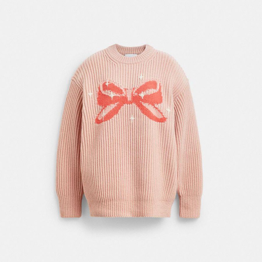Pink Women COACH® Crewneck Bow In Recycled Wool Sweater | 78903PMYH