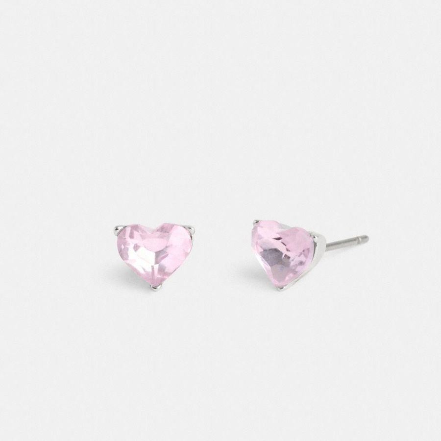 Pink Women COACH® Halo Heart Stud Earrings Jewelry | 96130RKUS