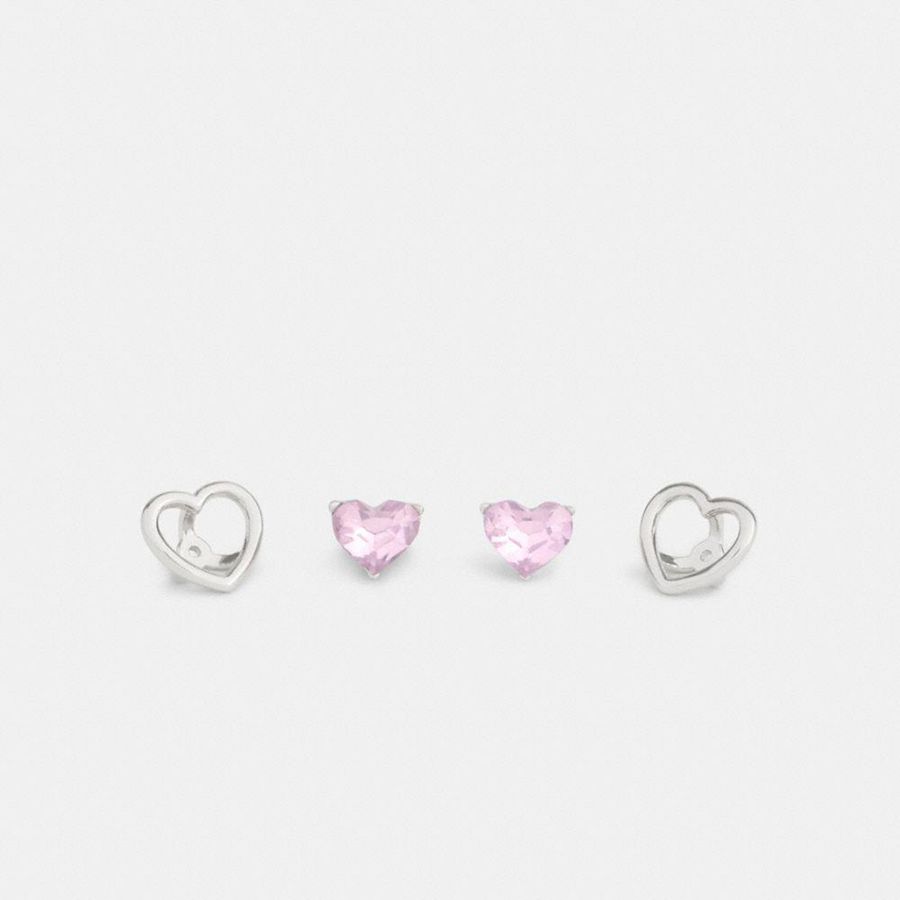 Pink Women COACH® Halo Heart Stud Earrings Jewelry | 96130RKUS