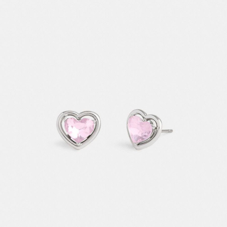 Pink Women COACH® Halo Heart Stud Earrings Jewelry | 96130RKUS