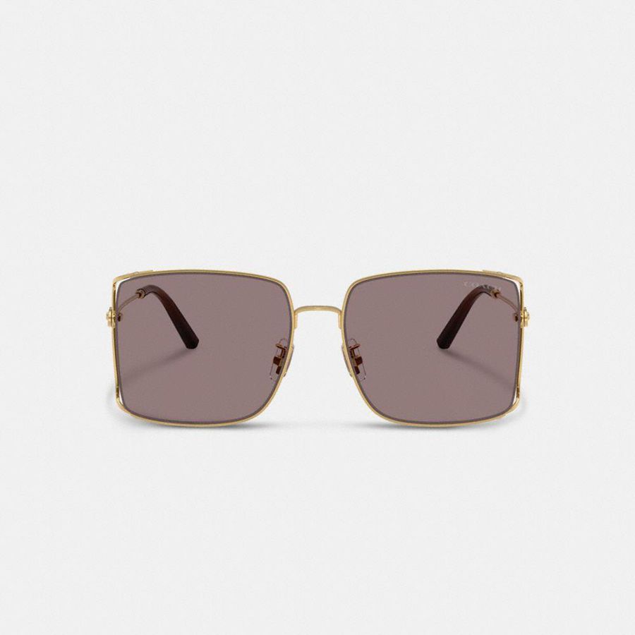 Purple Women COACH® Metal Square Sunglasses | 60298FZUA