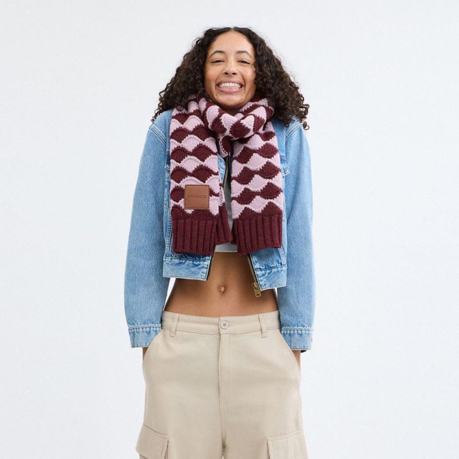 Red Men COACH® Bobble Stripe Muffler Scarf | 06473MGYU