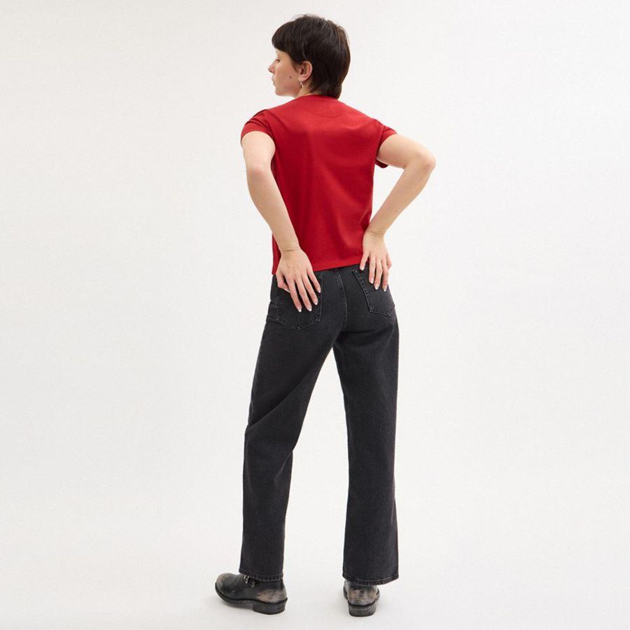 Red Women COACH® 90 S Heart In Organic Cotton T-Shirt | 23580RIGJ