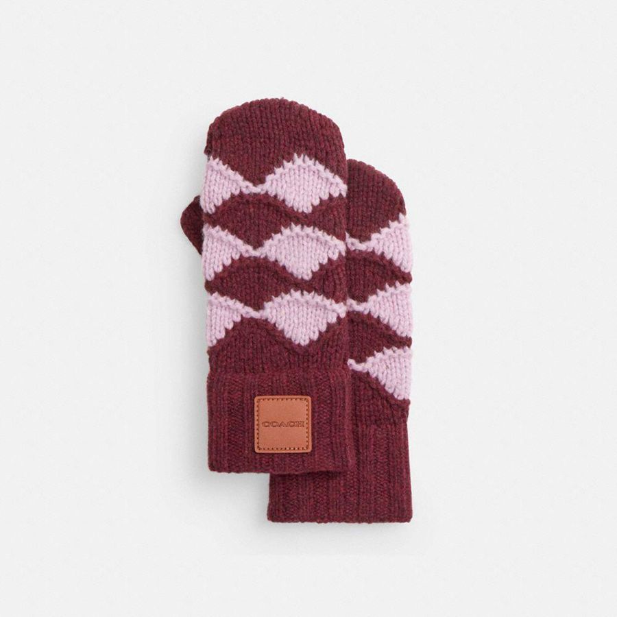 Red Women COACH® Bobble Stripe Mittens Gloves | 89734BRHJ