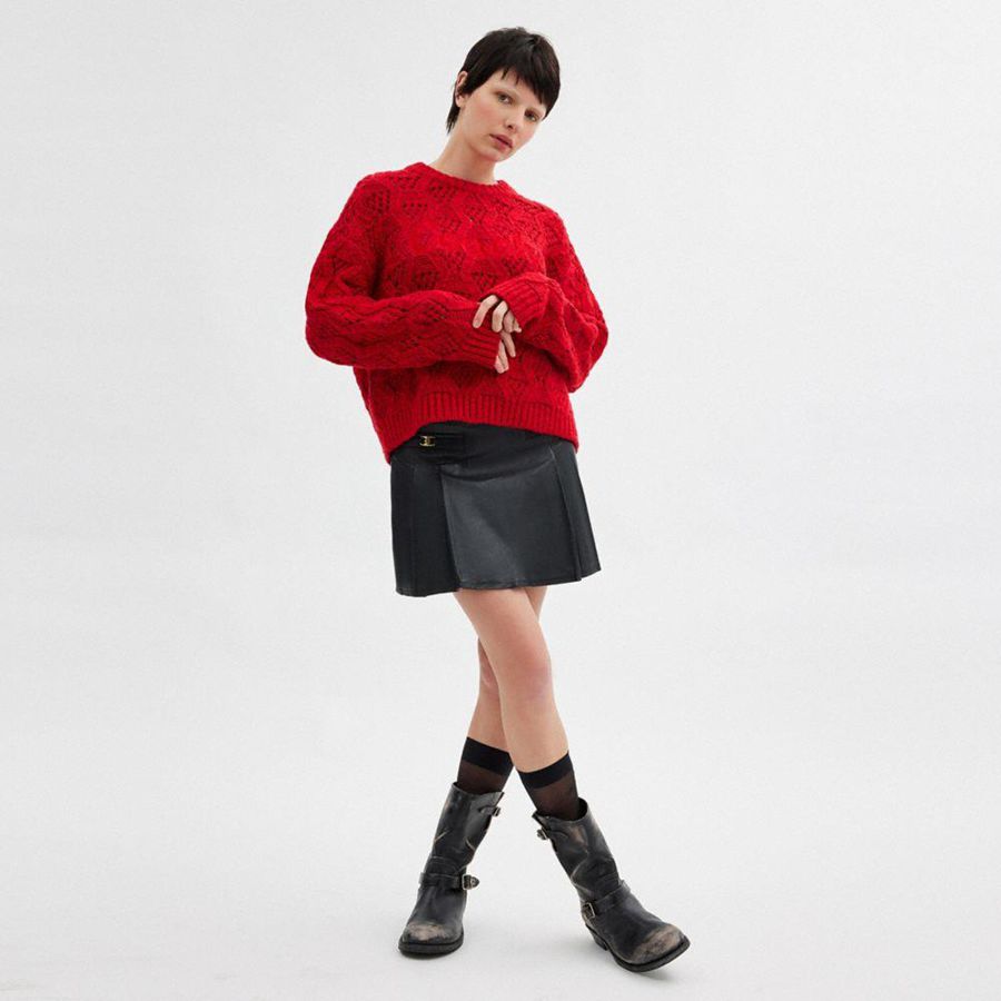 Red Women COACH® Cable Knit Cursive Signature Cropped Sweater | 20863WYLX