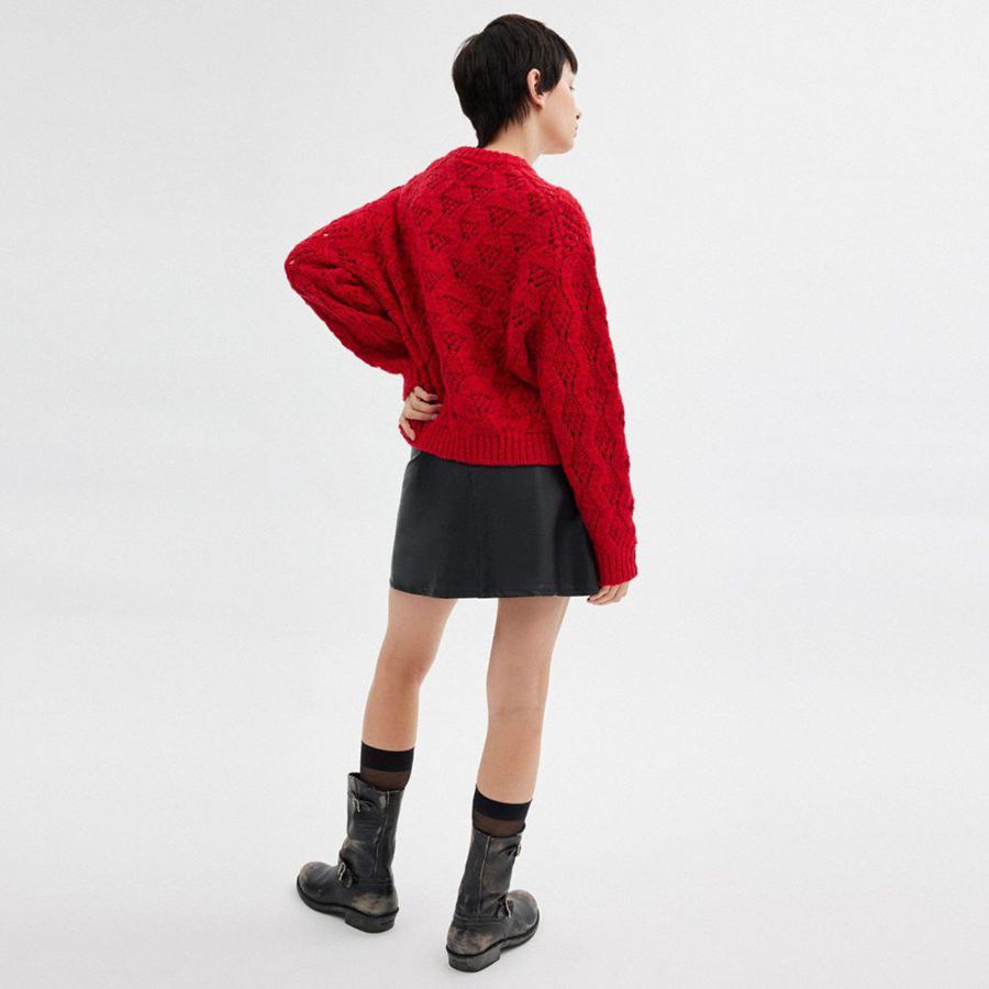 Red Women COACH® Cable Knit Cursive Signature Cropped Sweater | 20863WYLX