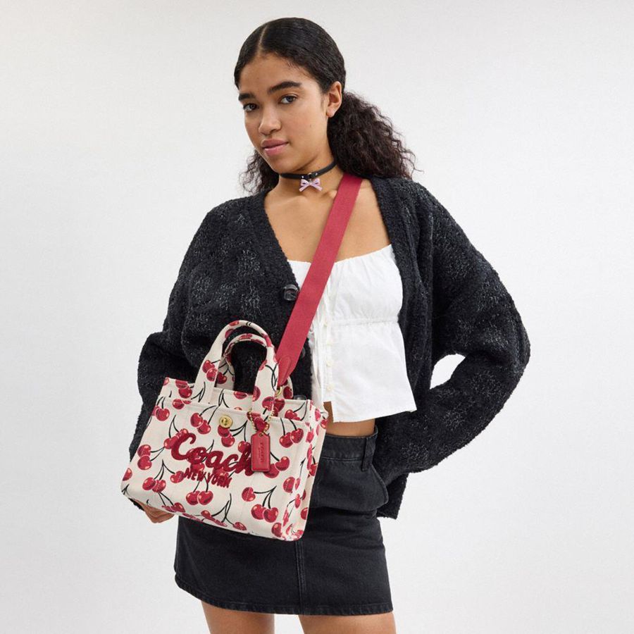 Red Women COACH® Cargo 26 With Cherry Print Tote Bags | 93628AUFH