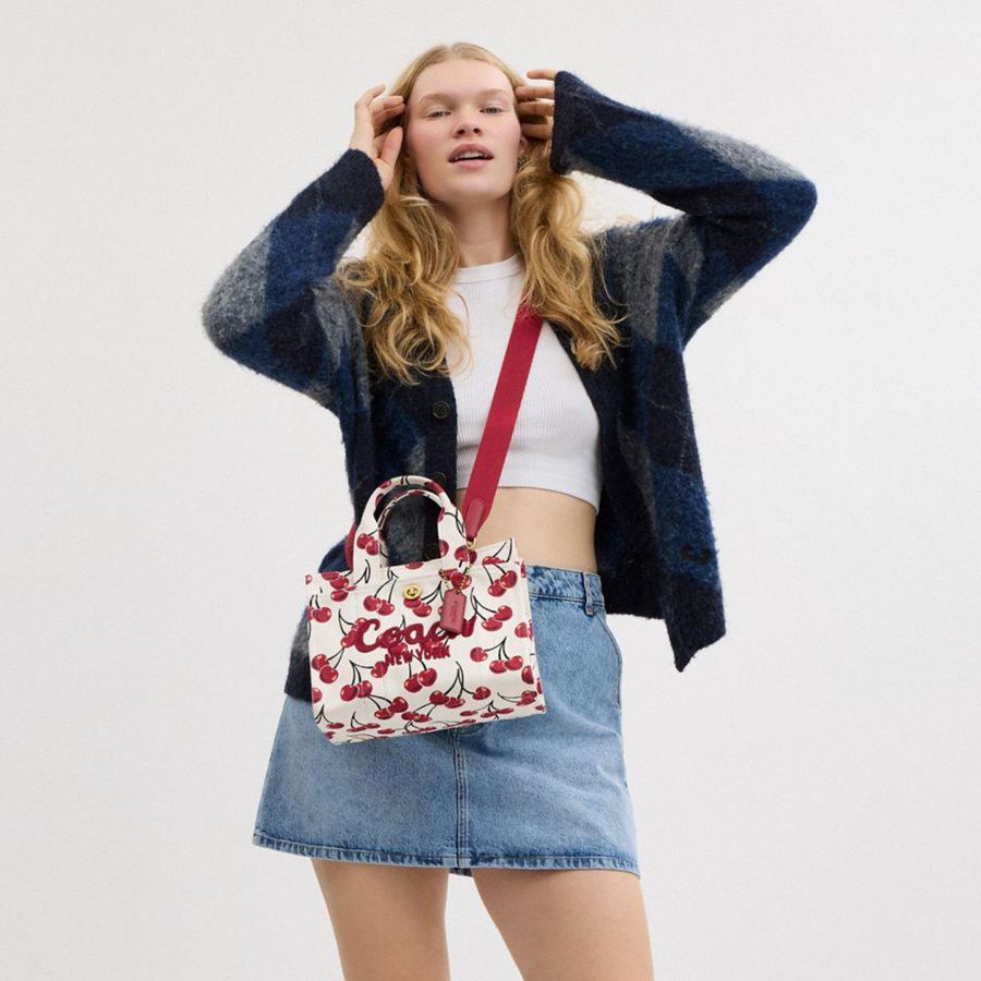 Red Women COACH® Cargo 26 With Cherry Print Tote Bags | 93628AUFH