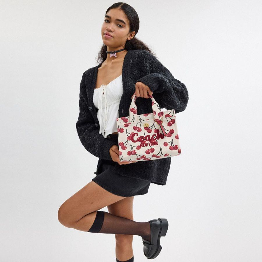 Red Women COACH® Cargo 26 With Cherry Print Tote Bags | 93628AUFH