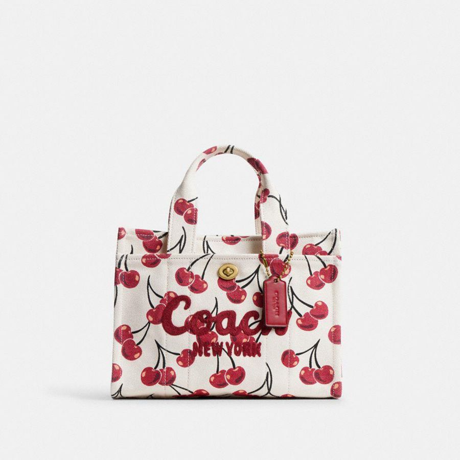 Red Women COACH® Cargo 26 With Cherry Print Tote Bags | 93628AUFH