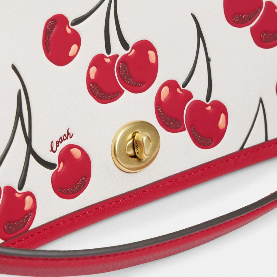 Red Women COACH® Dinky With Cherry Print Hobo Bag | 15839MHYS